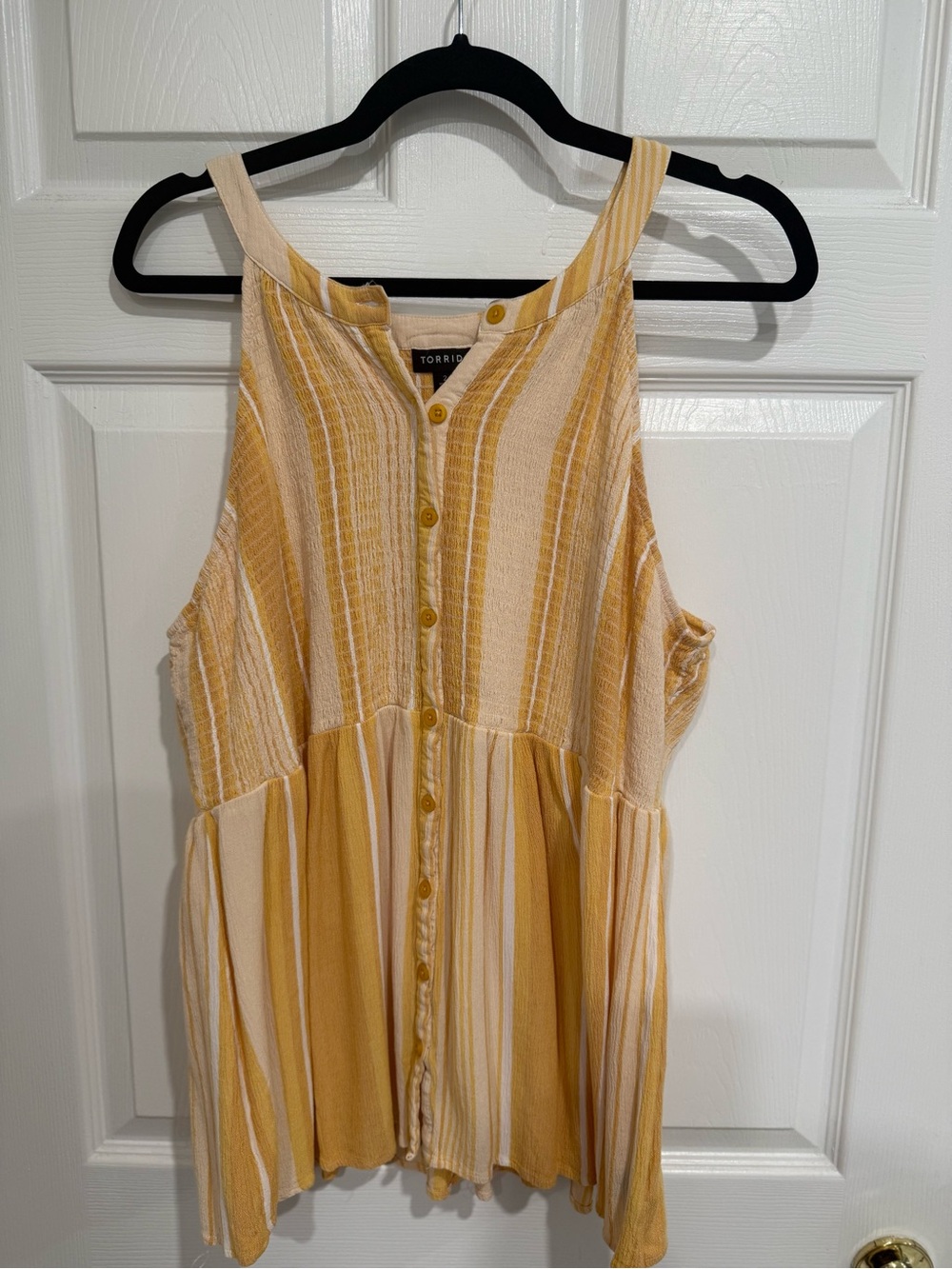 torrid Yellow and Cream Striped Babydoll Button-Front Tank